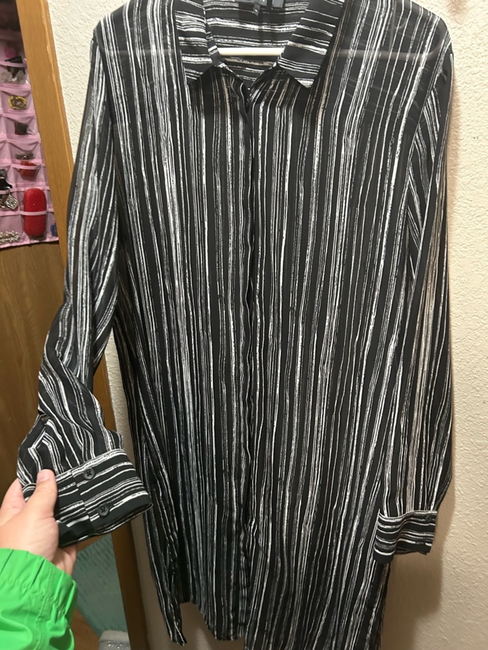 DKNY Black and White Long Sleeve Striped Dress